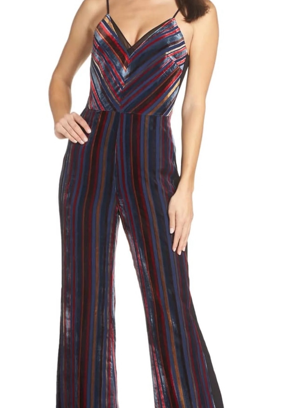 Anthropology Harlyn Multicolor Striped Velvet Wide-Leg Jumpsuit